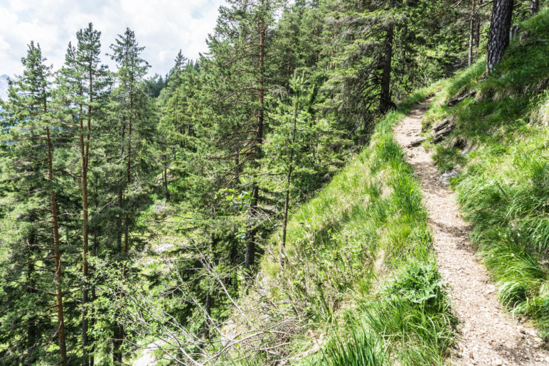 Ein Abschnitt des Weges am Steilhang