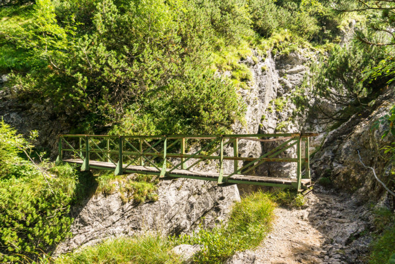 Die kurze Brücke auf dem Weg zum Hupfleitenjoch