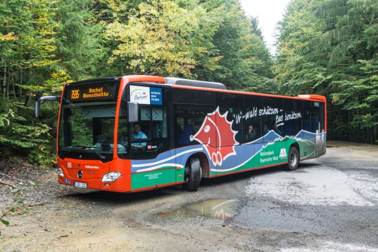 Mit dem Igelbus fahren wir kostenlos zum Startpunkt unserer Wanderung