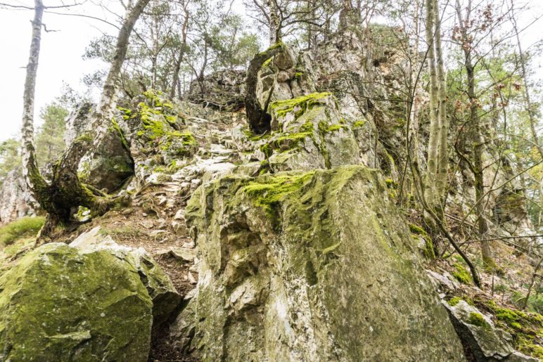 Wie eine große Steintreppe führen die Felsen hier hinauf