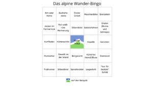 Das alpine Wander Bingo, Karte 2 zum Ausdrucken