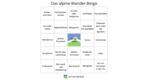 Das alpine Wander Bingo, Karte 3 zum Ausdrucken