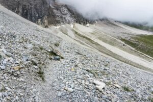 Auf dem Weg durch das Schotterfeld